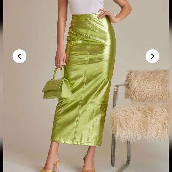 Fashion Nova- Farrow Faux Leather Metallic Maxi Skirt- W Sz Medium - Picture 3 of 8